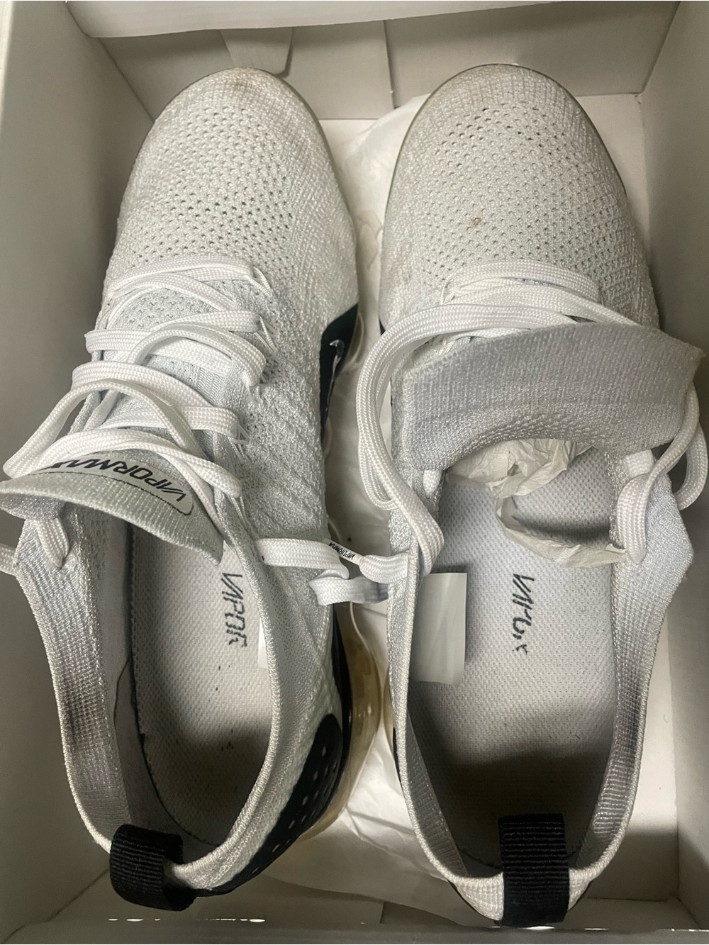 Nike VAPORMAX FLYKNIT 2 White Knit Athletic Shoes with Black Accents